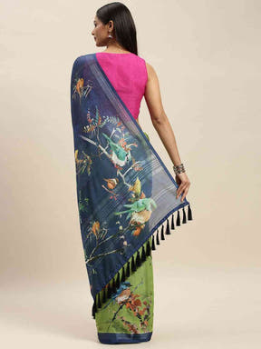 Beautiful Pista Colour Soft Linen Digital Print Saree