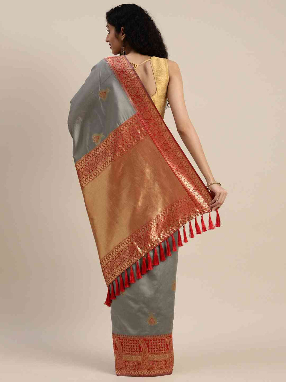 Banarasi Silk Grey Colour Ethnic Motifs Woven Design
