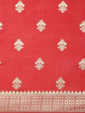 Banarasi Silk Red Saree with Ethnic Motifs