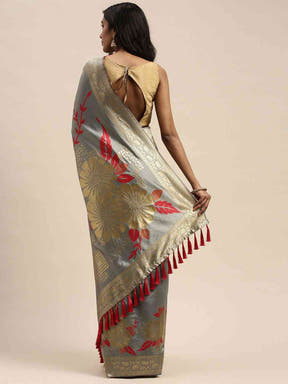  Banarasi Silk Grey Colour Print Saree