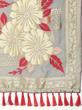  Banarasi Silk Grey Colour Print Saree