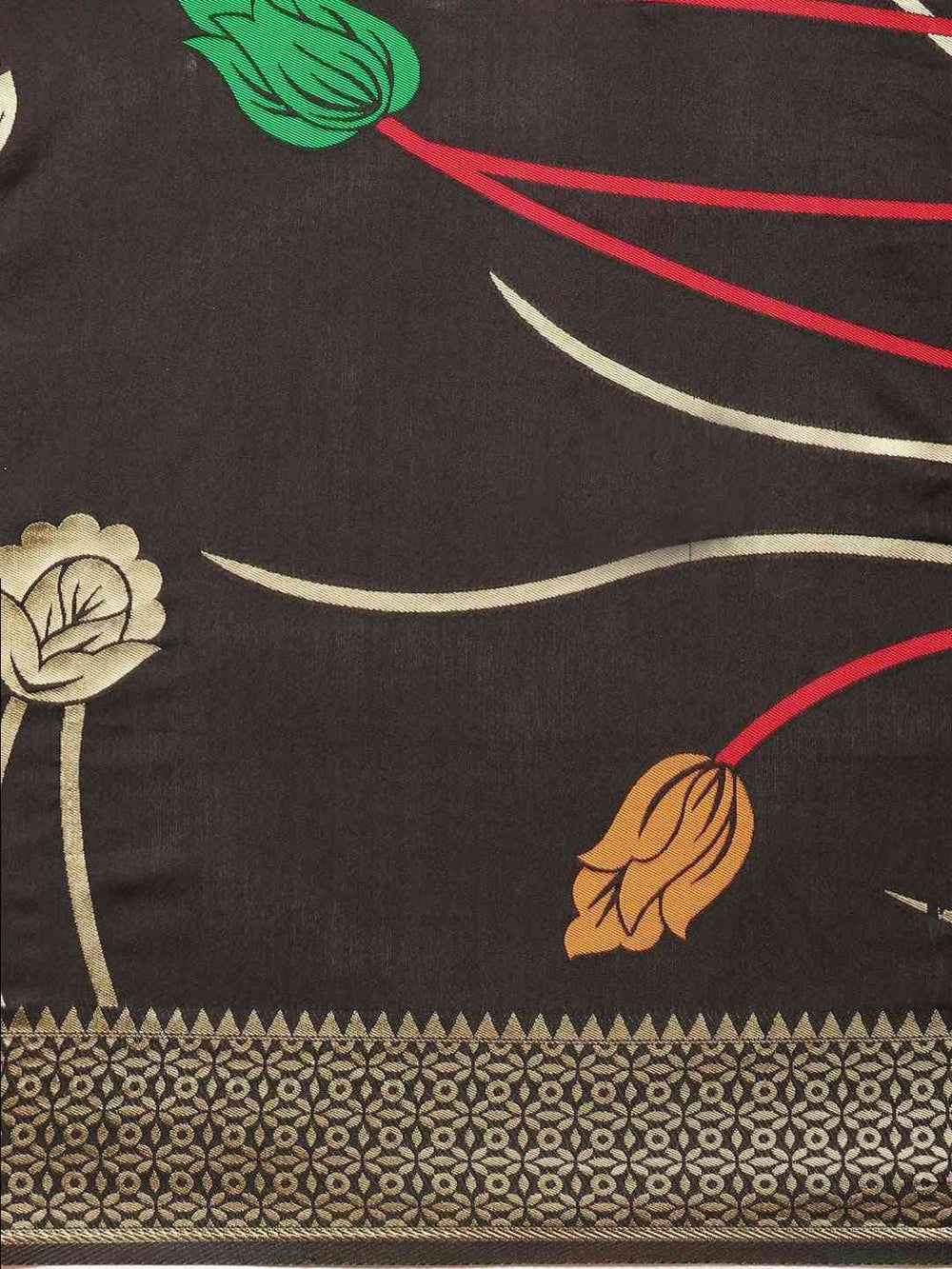 Banarasi Silk Black Colour Print Saree