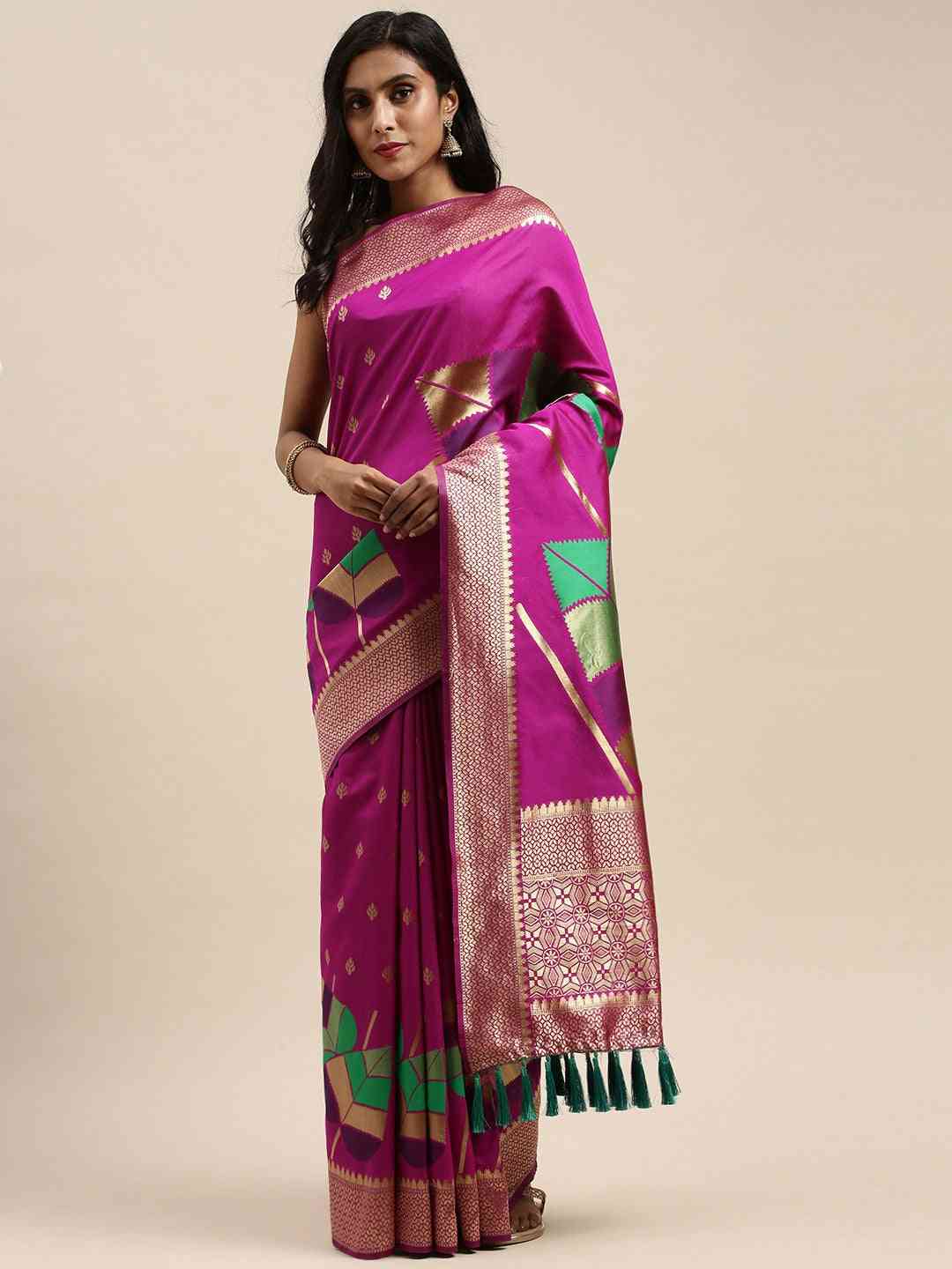 Banarasi Silk Rani Colour Ethnic Motifs Saree
