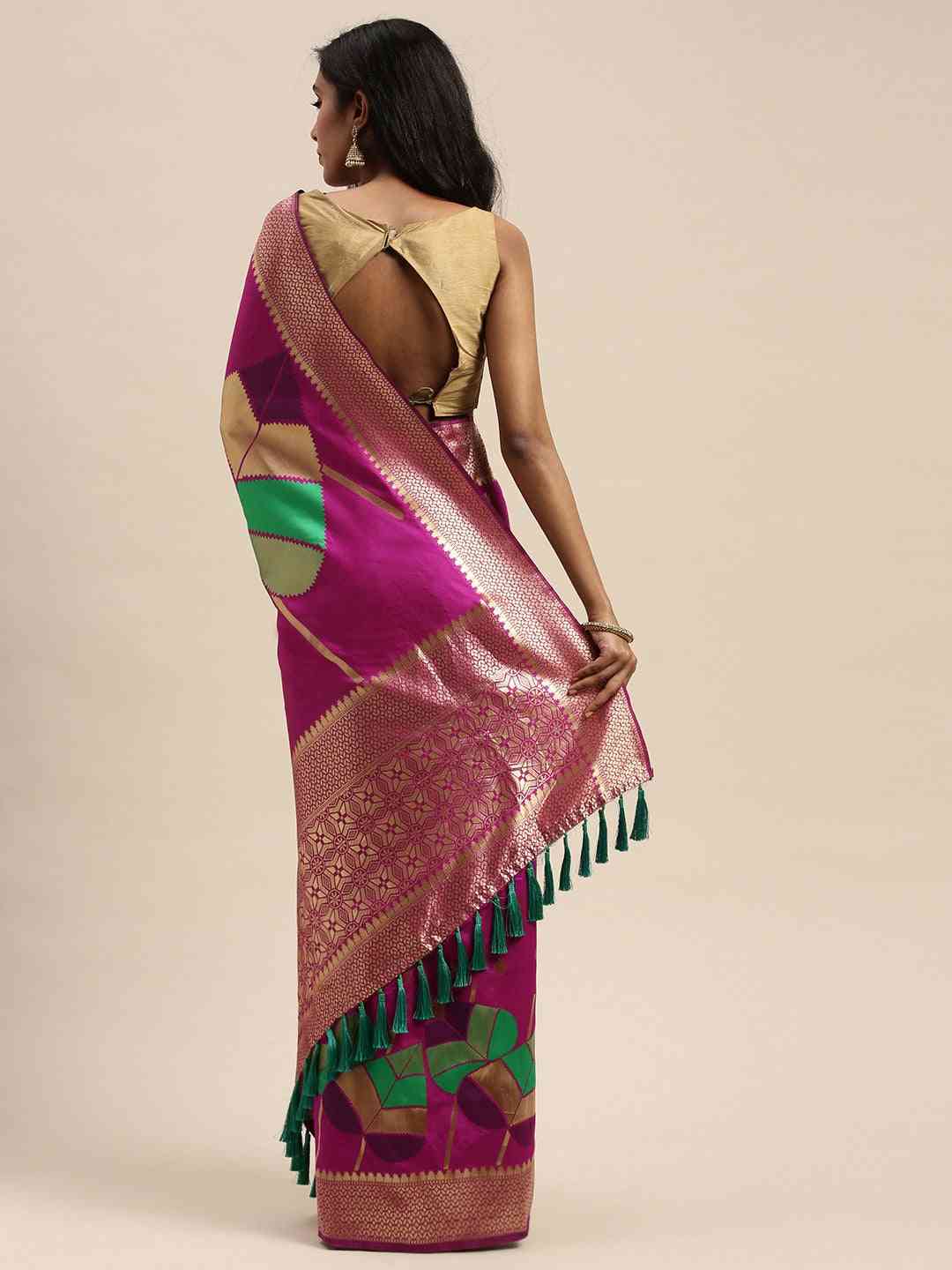 Banarasi Silk Rani Colour Ethnic Motifs Saree
