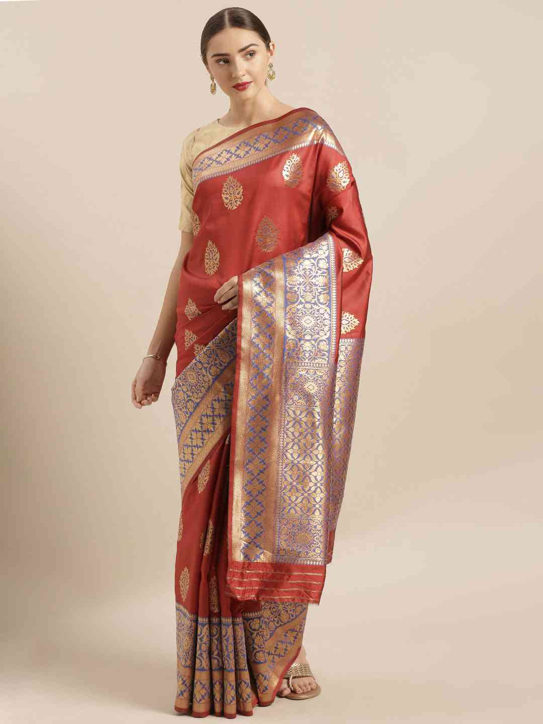  Banarasi Silk Red Saree with Woven Design