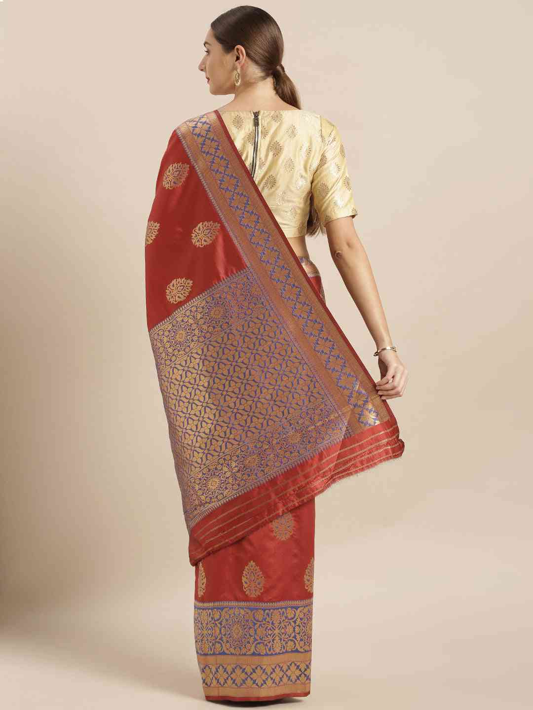  Banarasi Silk Red Saree with Woven Design