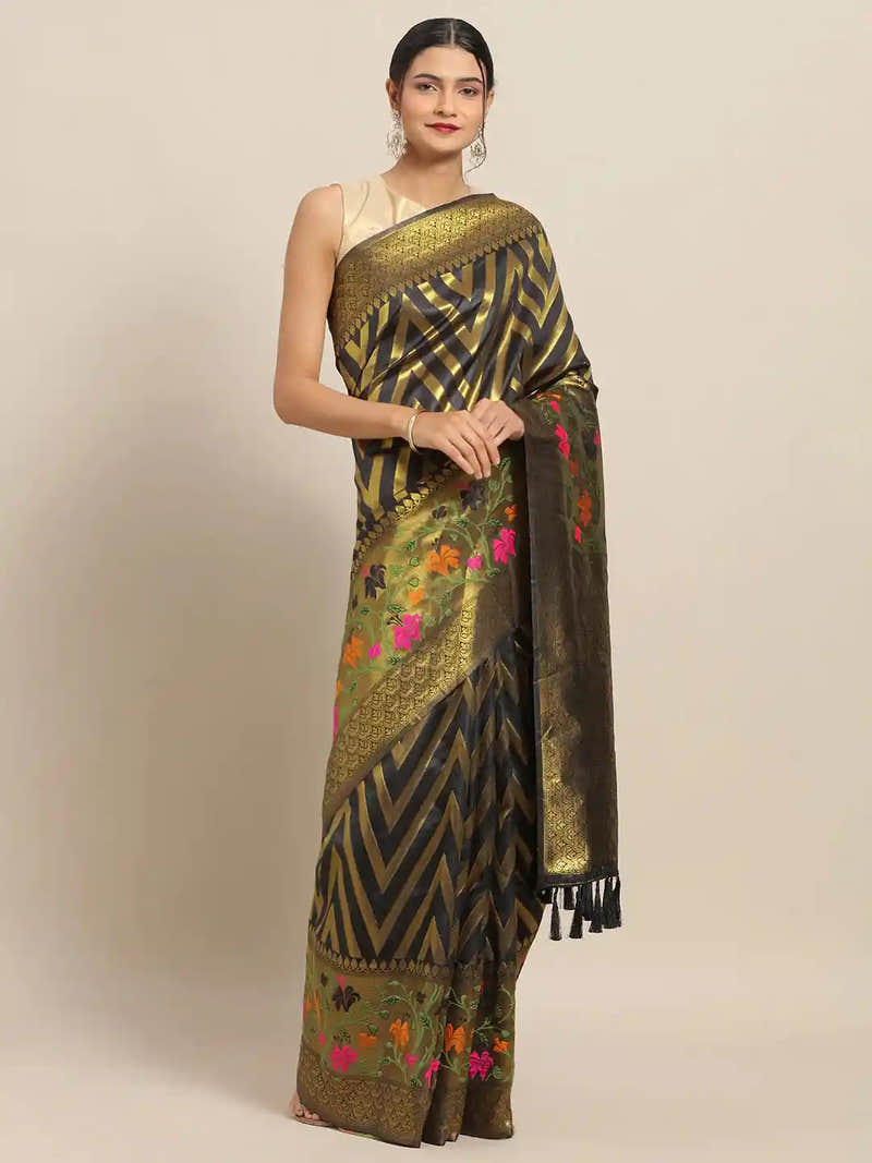 Banarasi Black Colour Geometric Design Silk Cotton Saree