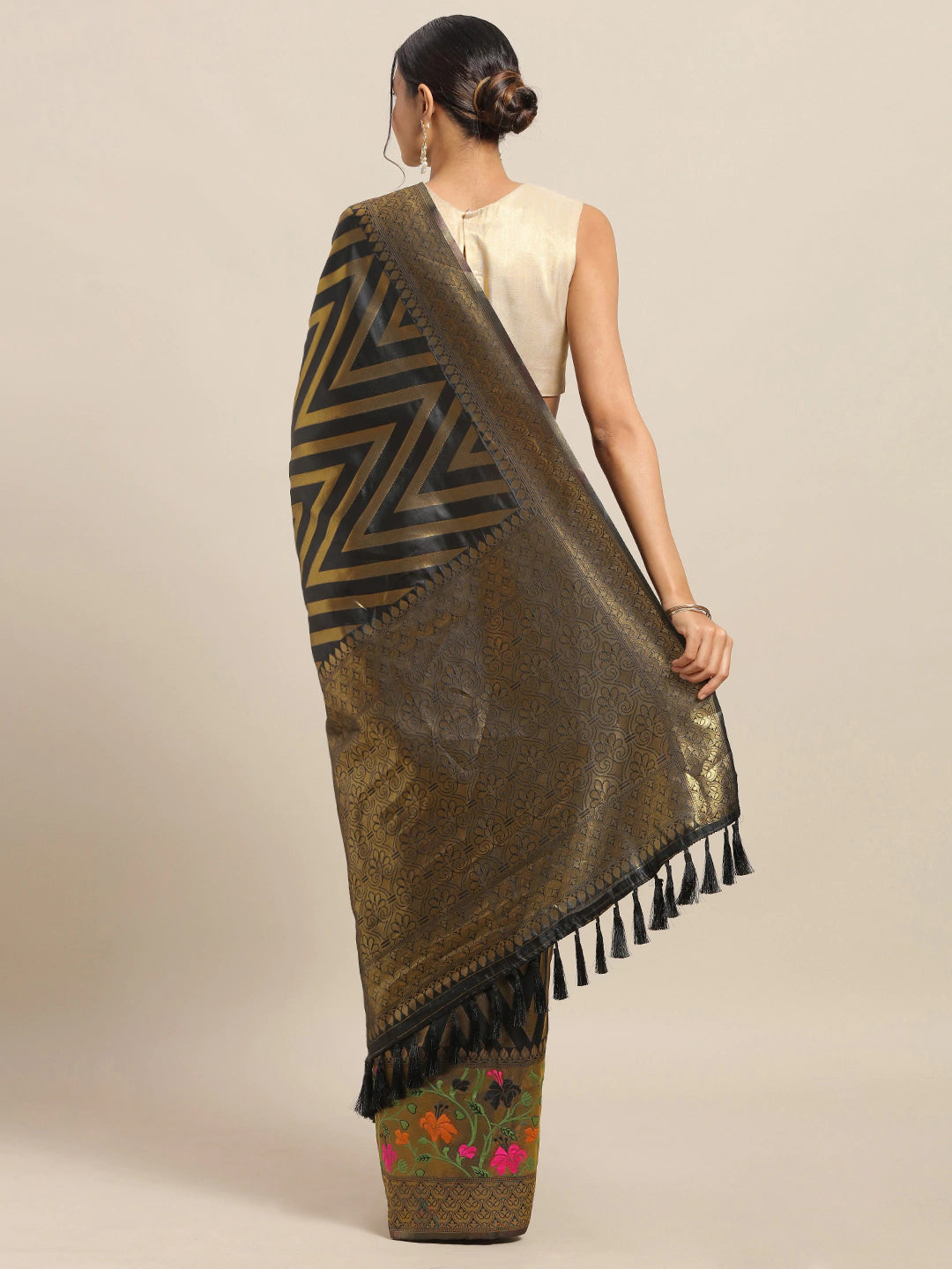  Banarasi Black Geometric Design Silk Cotton Saree