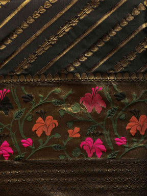 Banarasi Black Silk Cotton Saree with Ethnic Motifs