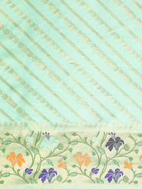  Banarasi Sea Green Ethnic Motifs Silk Cotton Saree 