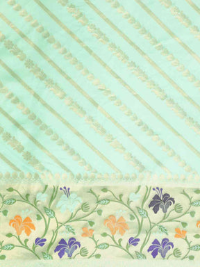  Banarasi Sea Green Ethnic Motifs Silk Cotton Saree 