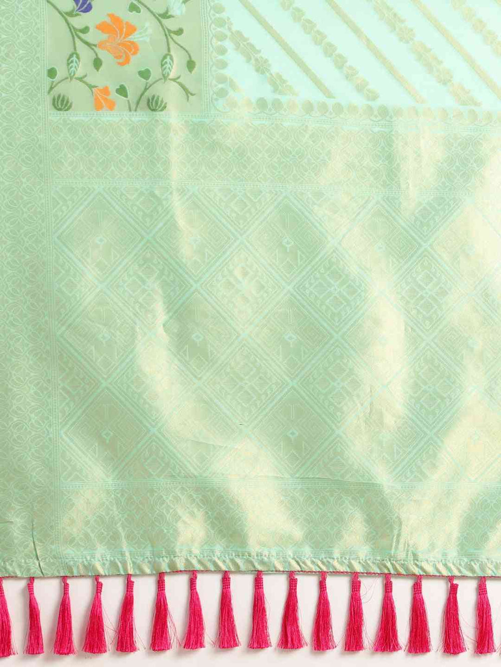  Banarasi Sea Green Ethnic Motifs Silk Cotton Saree 