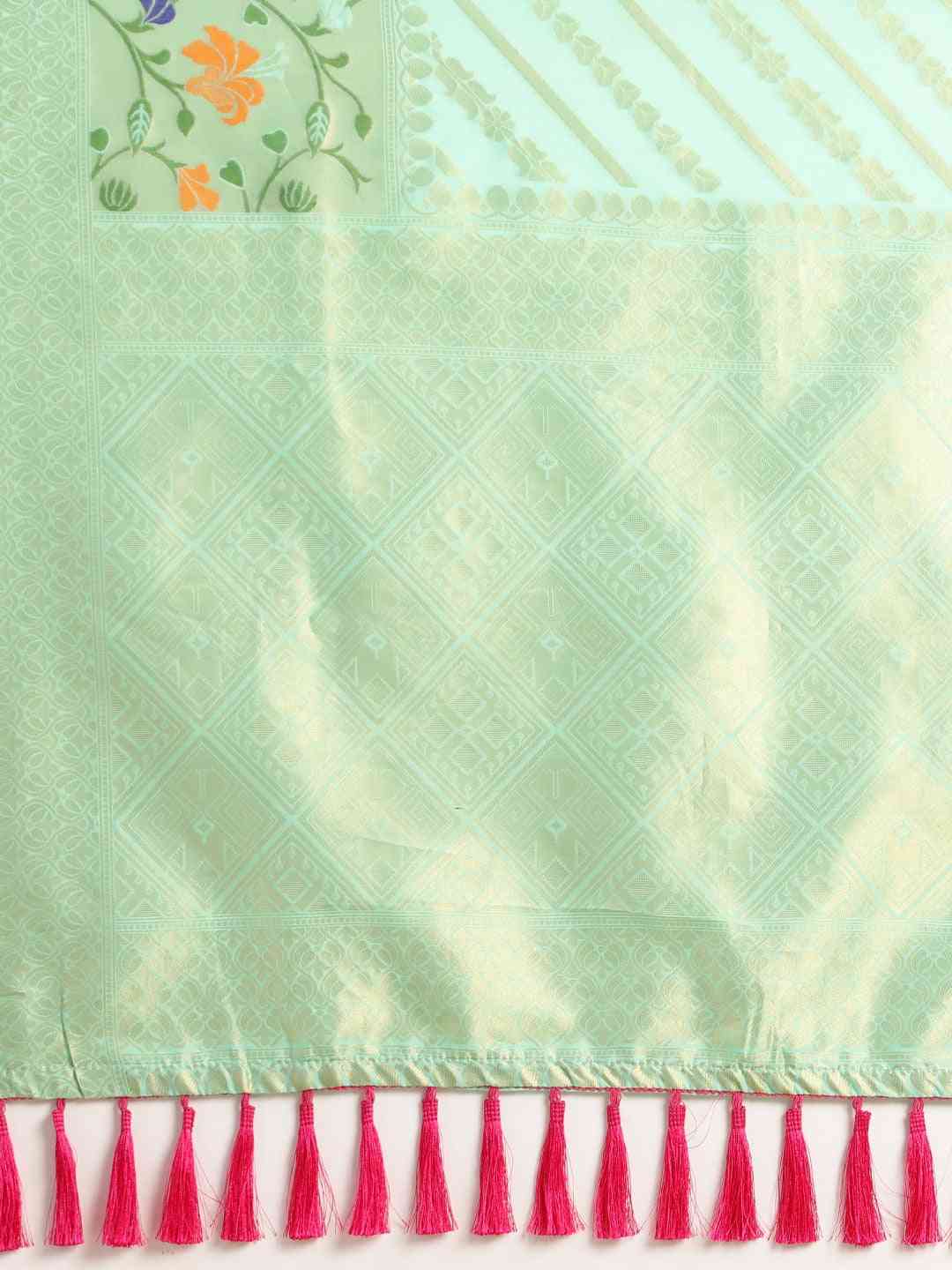  Banarasi Sea Green Ethnic Motifs Silk Cotton Saree 