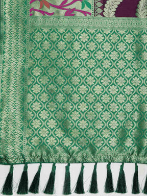 Banarasi Geometric Printed Burgundy Zari Silk Saree