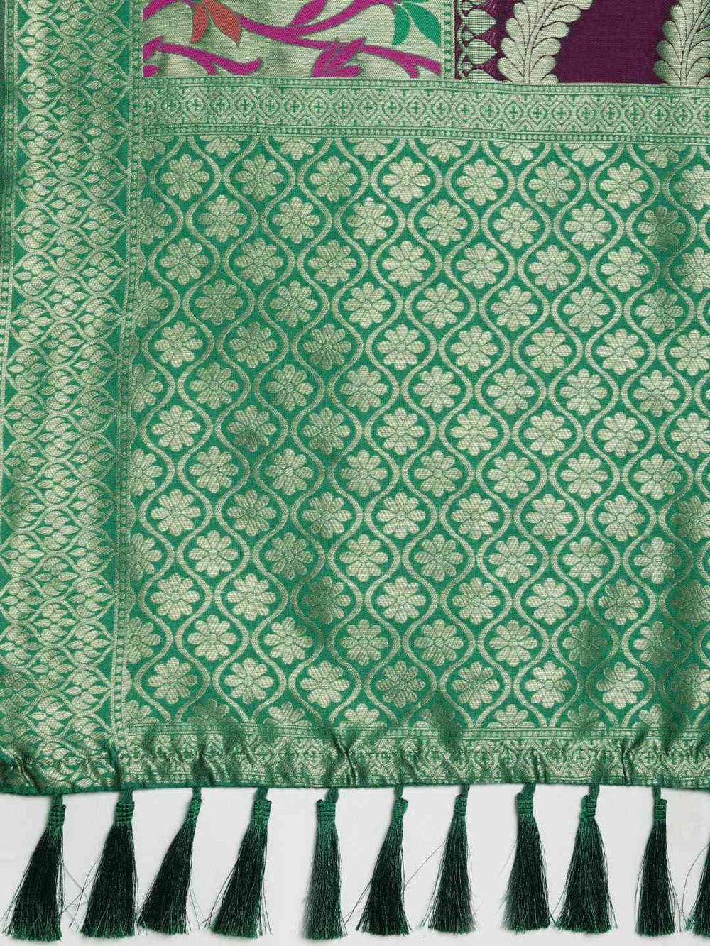 Banarasi Geometric Printed Burgundy Zari Silk Saree