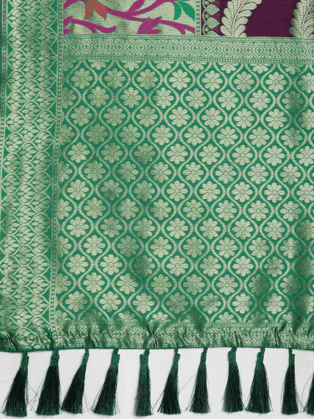 Banarasi Geometric Printed Burgundy Zari Silk Saree