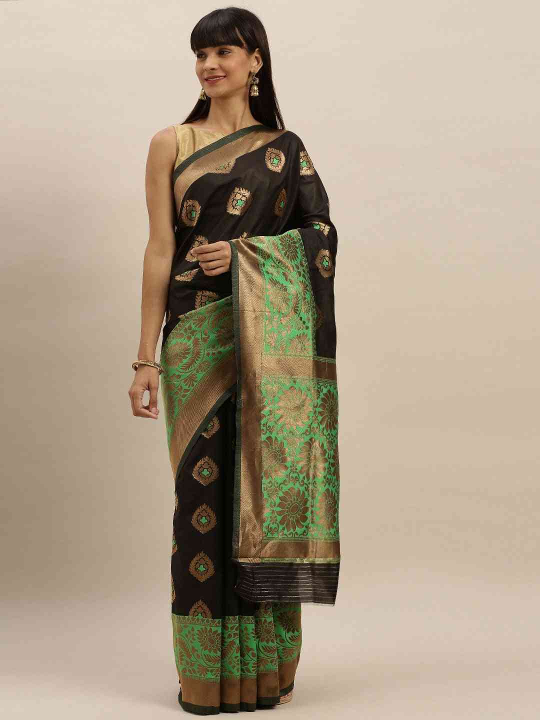Exclusive Banarasi Lime Colour Saree with Zari Border