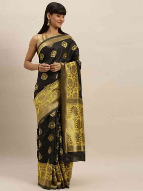 Banarasi Yellow Saree with Zari Border 