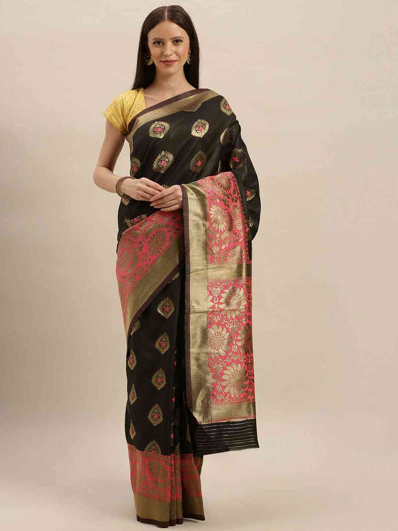 Banarasi Gajari Colour Woven Design With Zari Border Saree