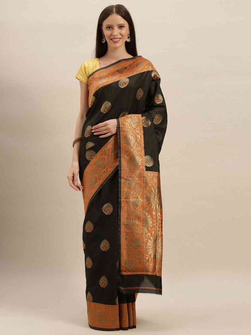 Banarasi Orange Colour With Zari Border Saree