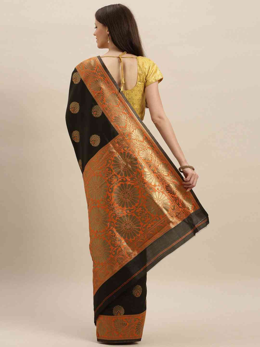  Banarasi Orange Saree With Elegant Zari Border