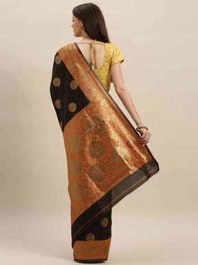  Banarasi Orange Saree With Elegant Zari Border