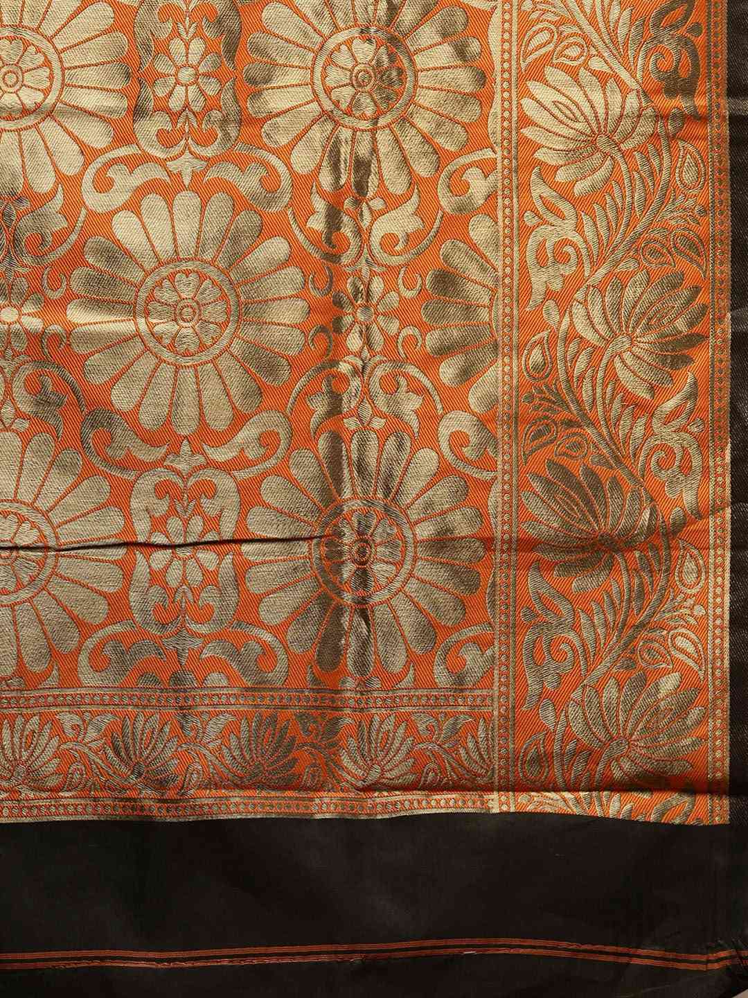  Banarasi Orange Saree With Elegant Zari Border