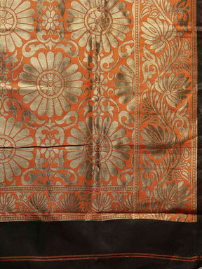  Banarasi Orange Saree With Elegant Zari Border