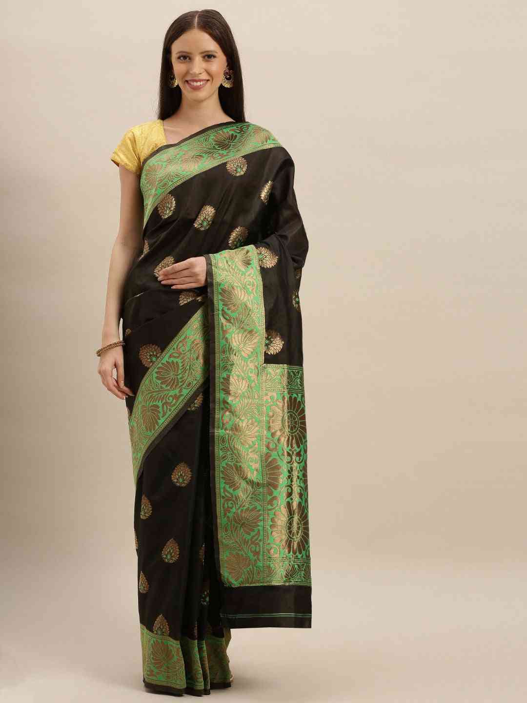 Banarasi Lime Embroidered Saree with Zari Border 