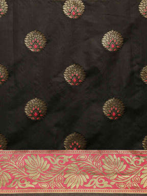  Banarasi Gajari Colour Embroidered Saree With Zari Border