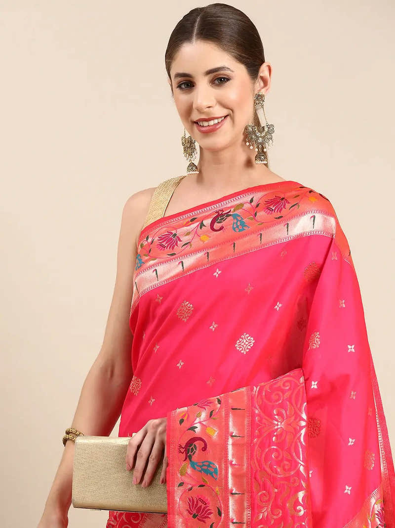 Yevla Paithani Minakari Work Silk Saree ion Pink Colour