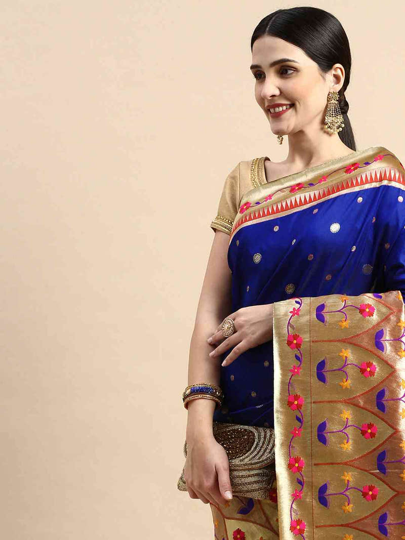 Blue Colour Yevla Paithani Minakari Work Silk Saree