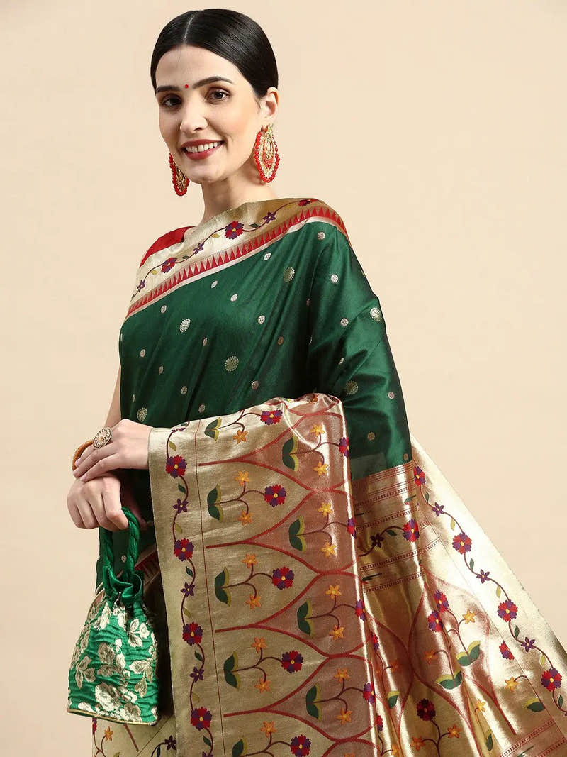 Green Colour Yevla Paithani Minakari Work Silk Saree