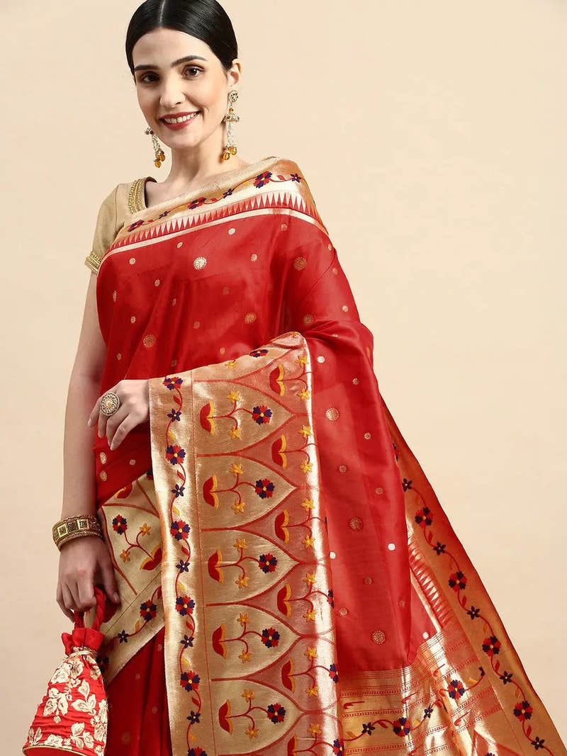 Exquisite Yevla Paithani Minakari Work Silk Saree in Red Colour