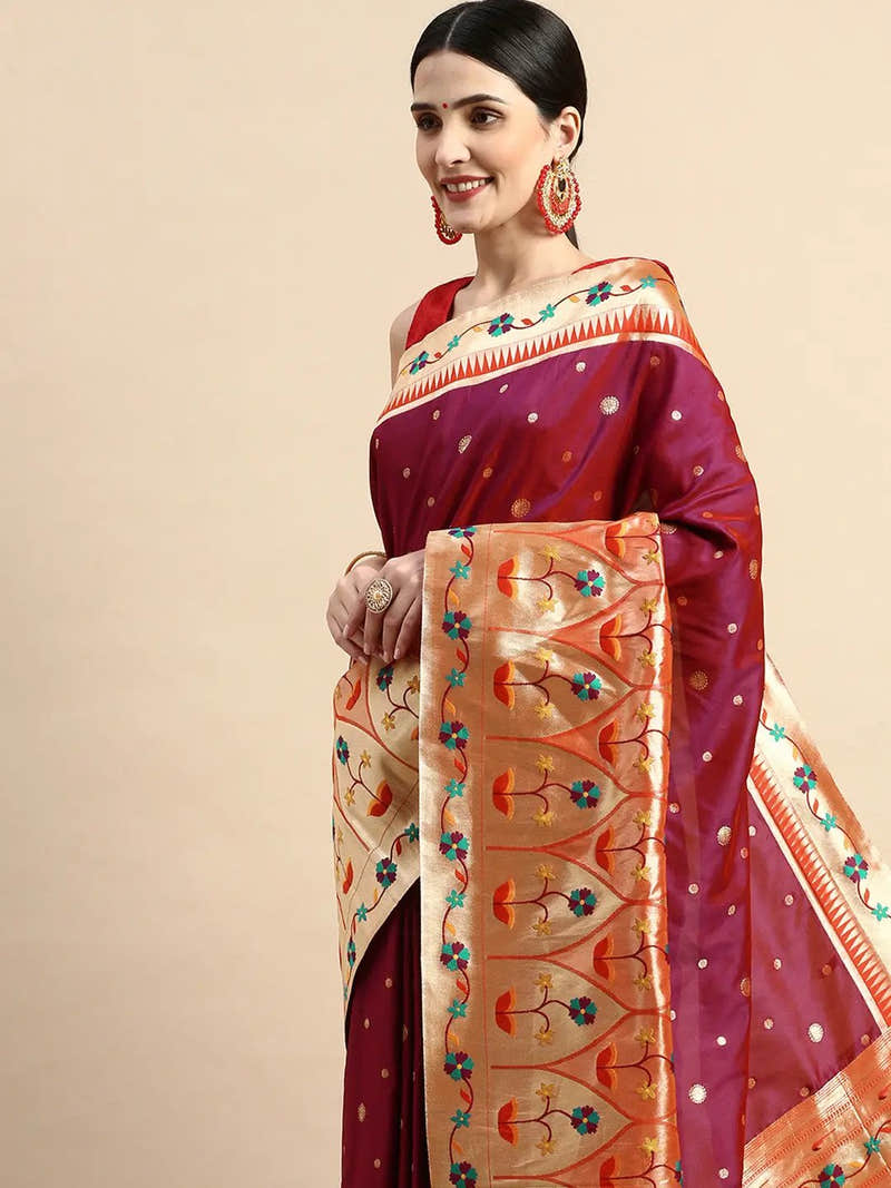 Exquisite Yevla Paithani Minakari Work Silk Saree in Maroon Colour