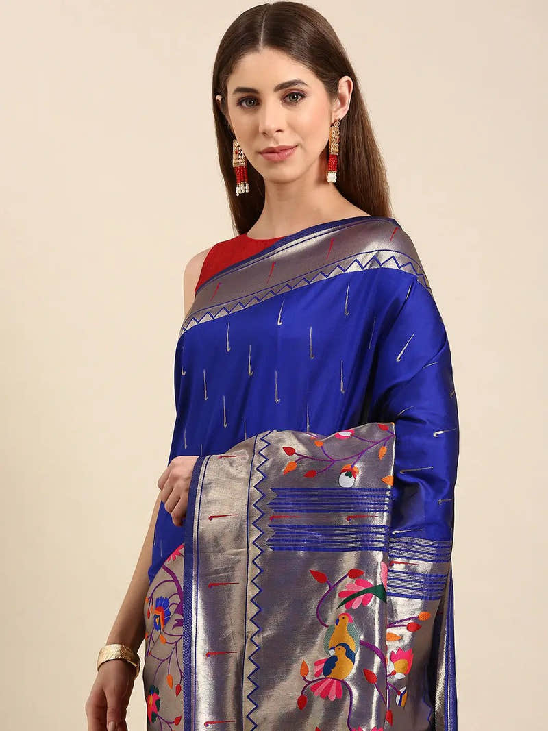 Royal Blue Colour Yevla Paithani Minakari Work Silk Saree