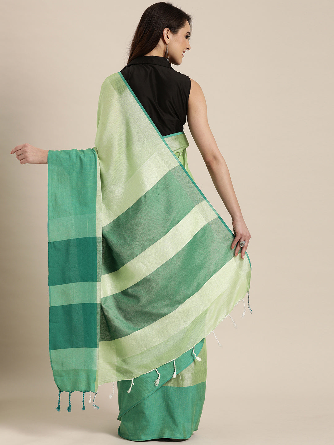 Beautiful Light Green Colour Solid Linen Blend Saree