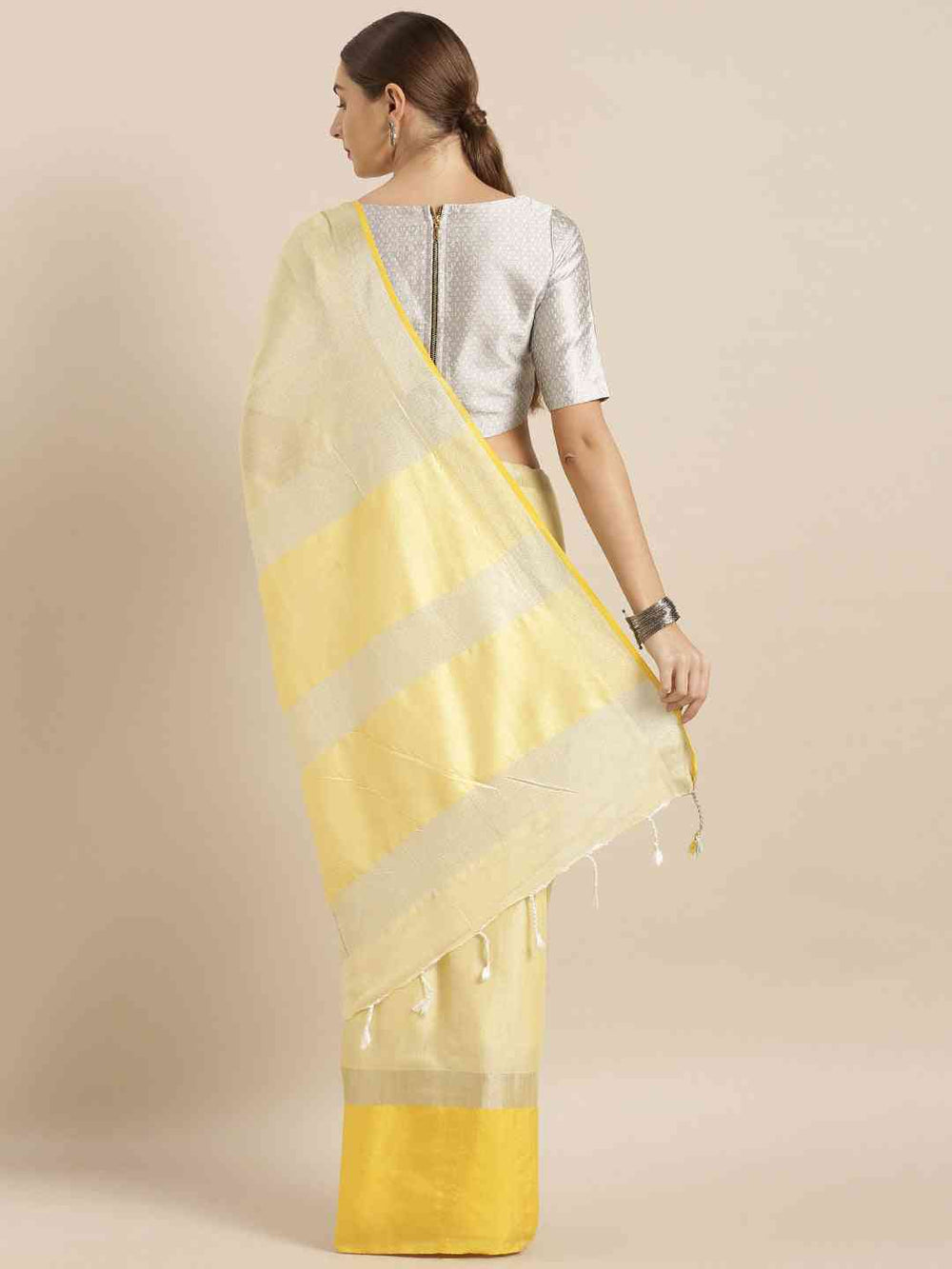 Stylish Yellow Colour Solid Linen Blend Saree