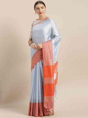  Exclusive Sky Blue Colour Solid Linen Blend Saree
