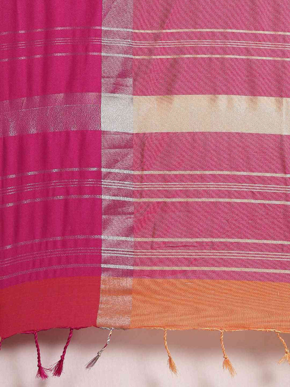 Orange Colour Solid Linen Blend Saree With Zari Border