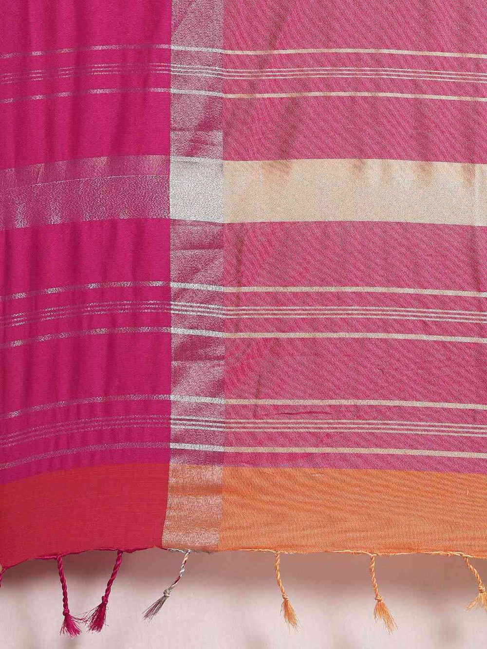 Orange Colour Solid Linen Blend Saree With Zari Border