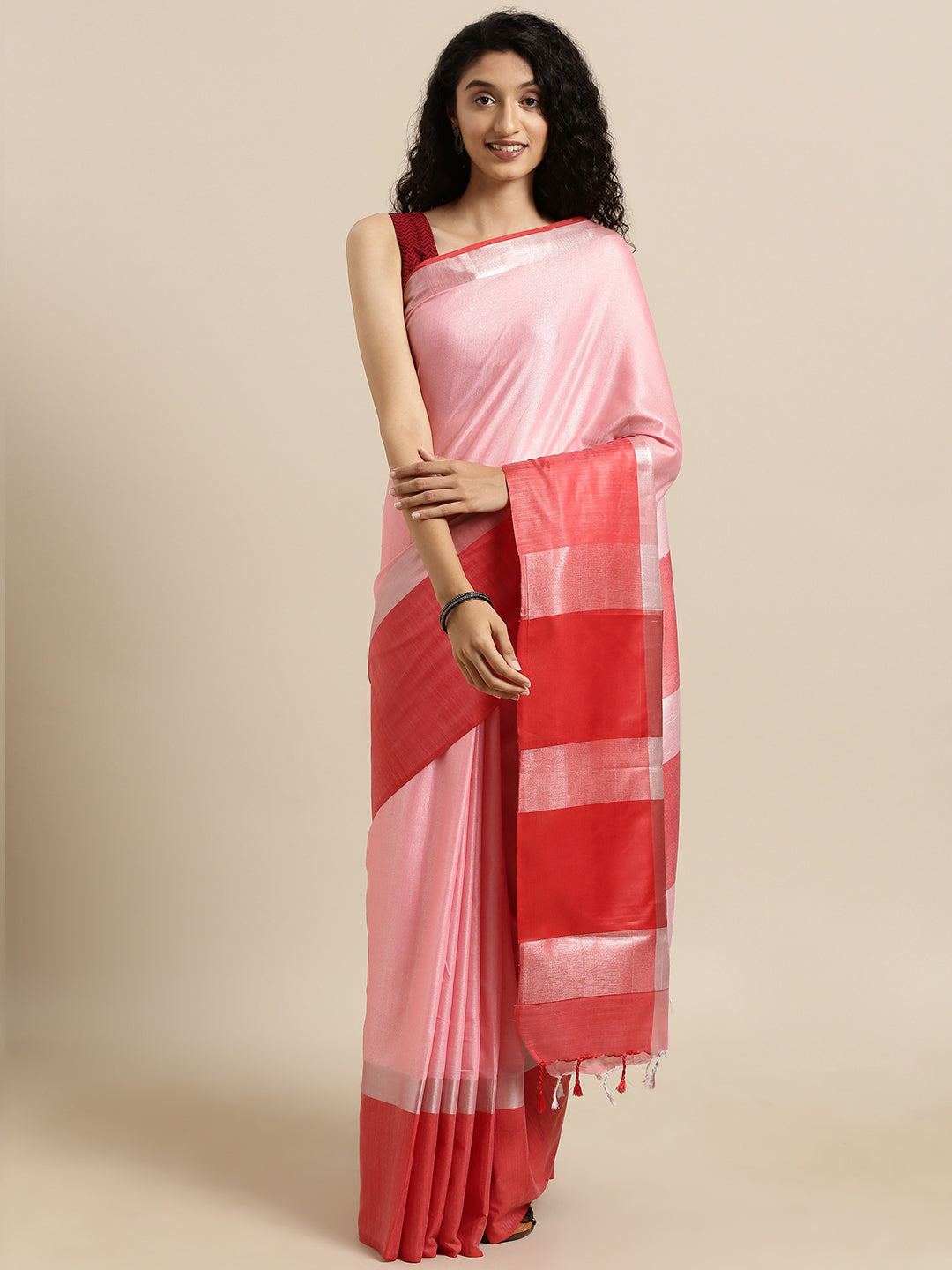  Latest Red Colour Solid Linen Blend Saree