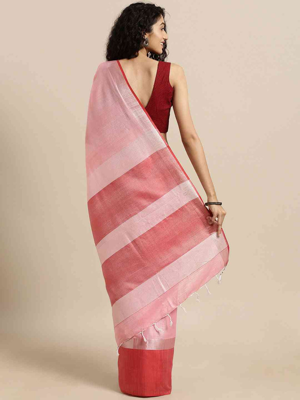  Latest Red Colour Solid Linen Blend Saree
