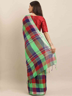  Stylish Checked Green Colour Saree With Zari Border