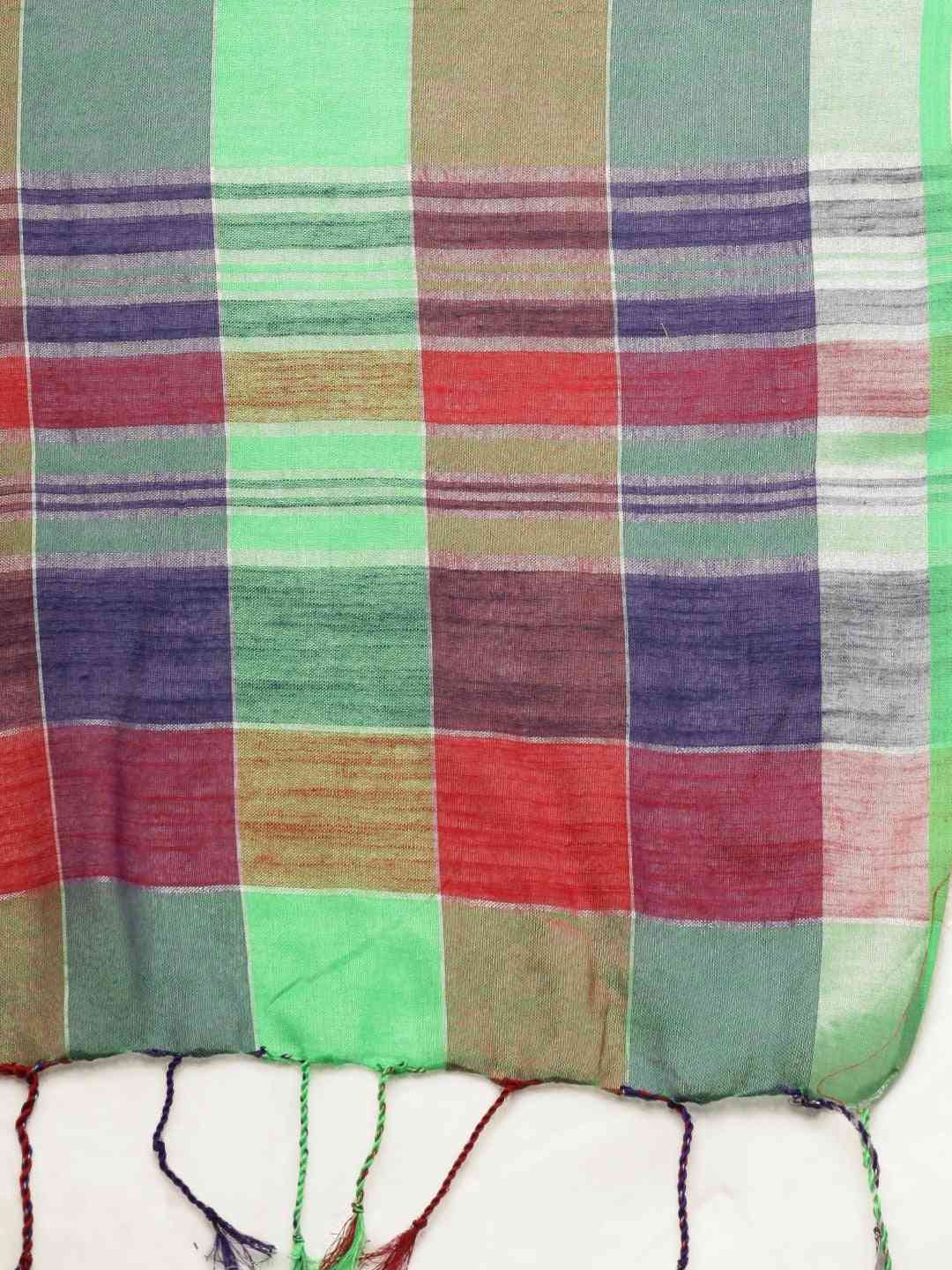 Stylish Checked Green Colour Saree With Zari Border