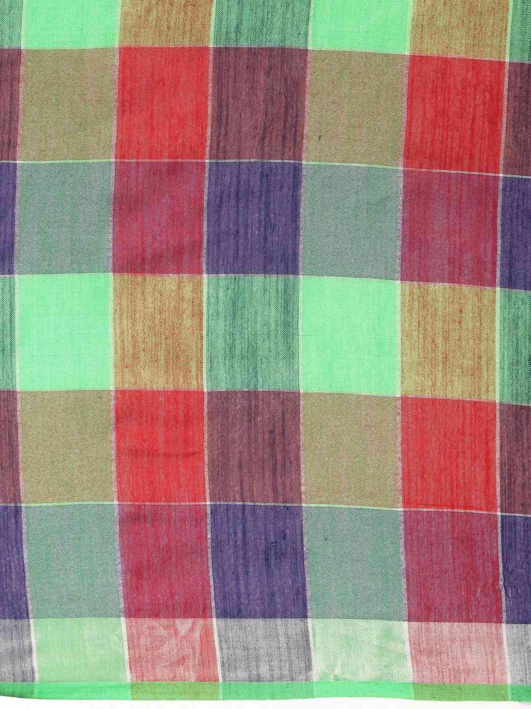  Stylish Checked Green Colour Saree With Zari Border