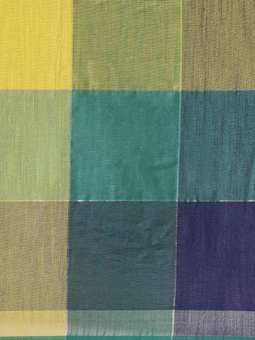 Stylish Linen Blend Checked Banarasi Saree in Green Colour