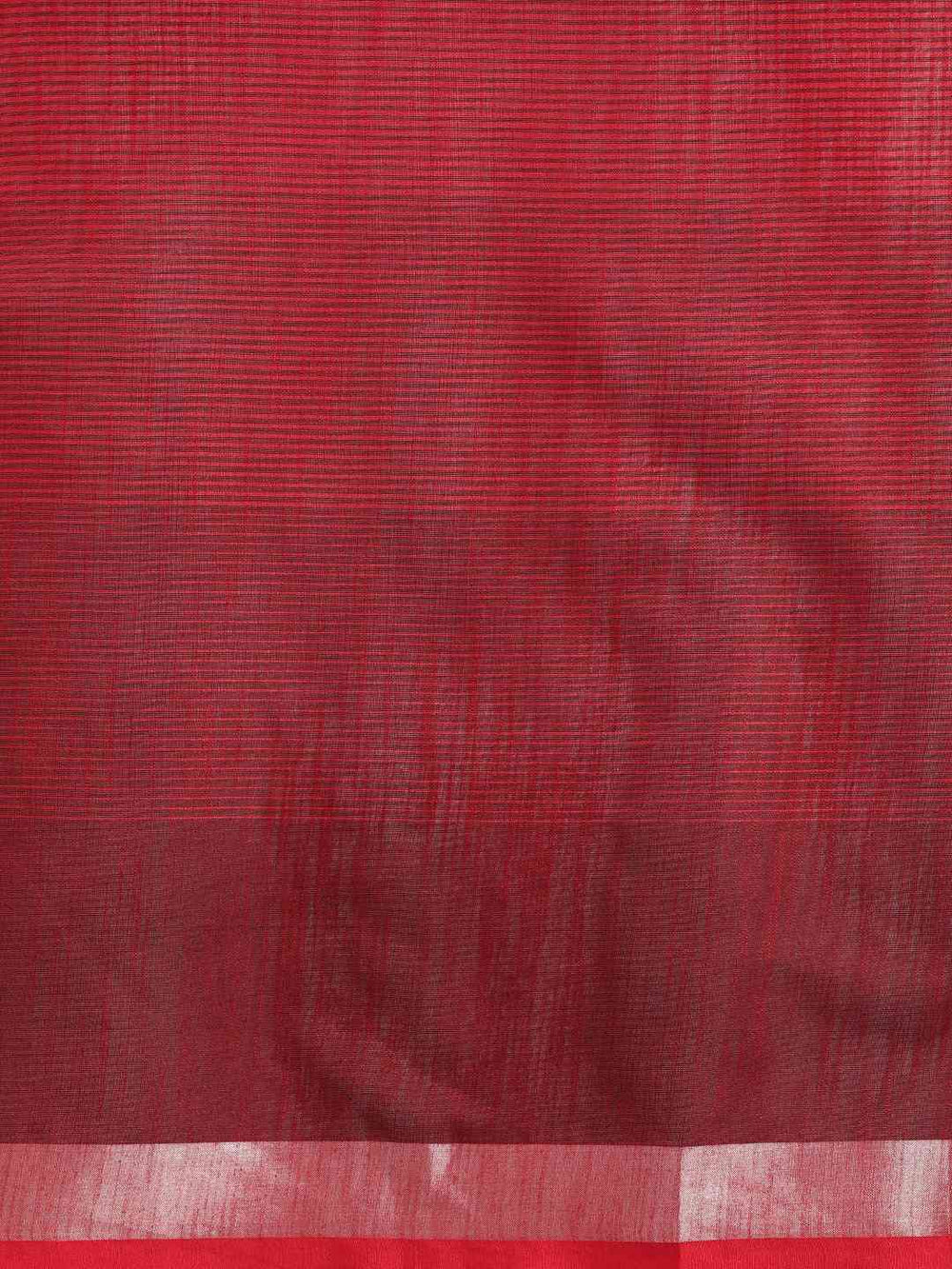Red Colour Striped Linen Blend Saree With Zari Border