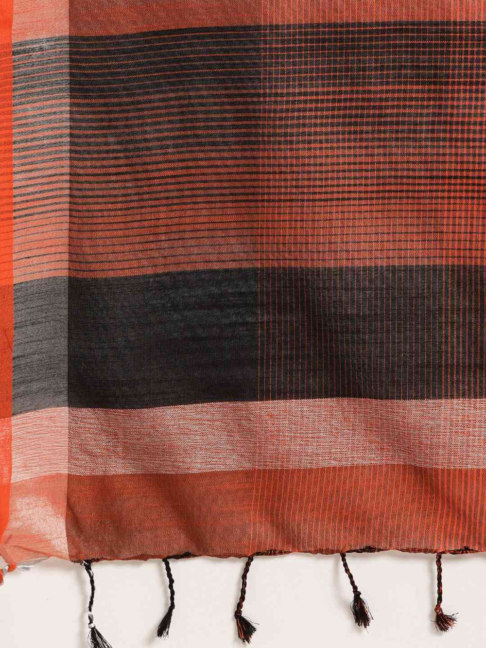  Stylish Orange Colour Striped Linen Blend Saree