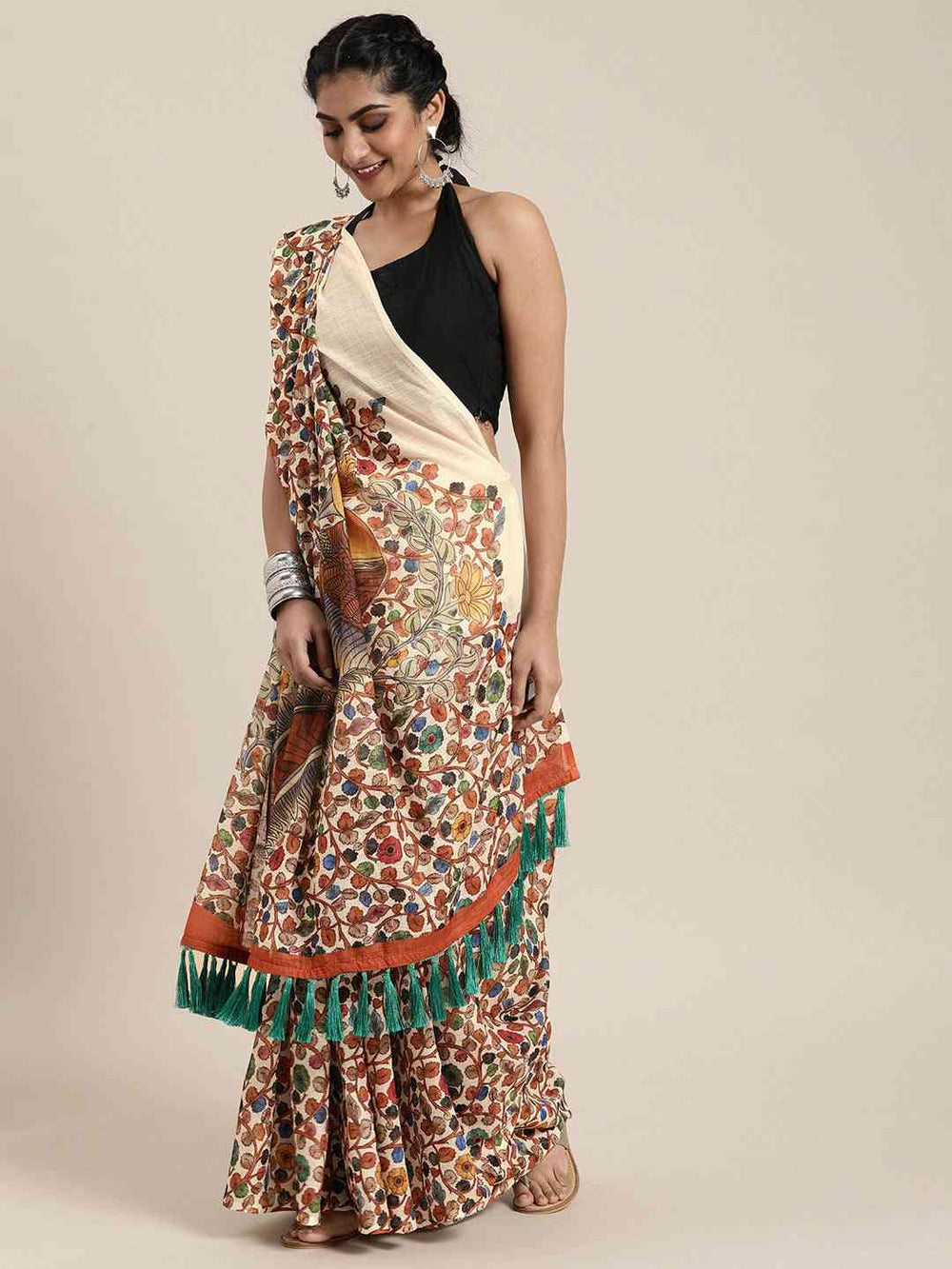 Beautiful Off White Colour Kalamkari Print Saree